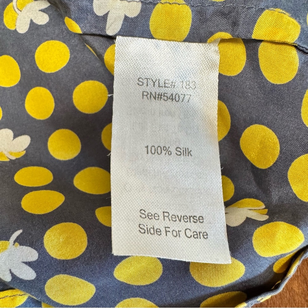 CAbi 100% Silk Clover Polka Dot Yellow Blouse Style #183 Button Down Boxy Cut XS - Picture 7 of 12